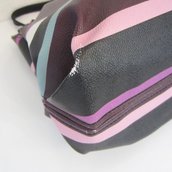 Liz Claiborne Multicolor Striped Double Strapped Gold Accent 3 Compartment Purse - Picture 9 of 12